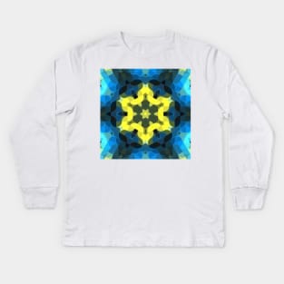 Retro Mandala Flower Yellow and Blue Kids Long Sleeve T-Shirt